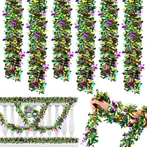 5 Pieces 32.8Ft Mardi Gras Decorations Mardi Gras Tinsel Garlands Purple Green Gold Mixed Shiny Metallic Glittering Tinsels for Mardi Gras Christmas Carnival Party Supplies Classy Mardi Gras Decor, Mardi Gras 1st Birthday Party, Bayou Party, Mardi Gras Christmas, Dance Decor, Mardi Gras Party Decorations, Carnival Design, Dance Decorations, Bachelorette Ideas