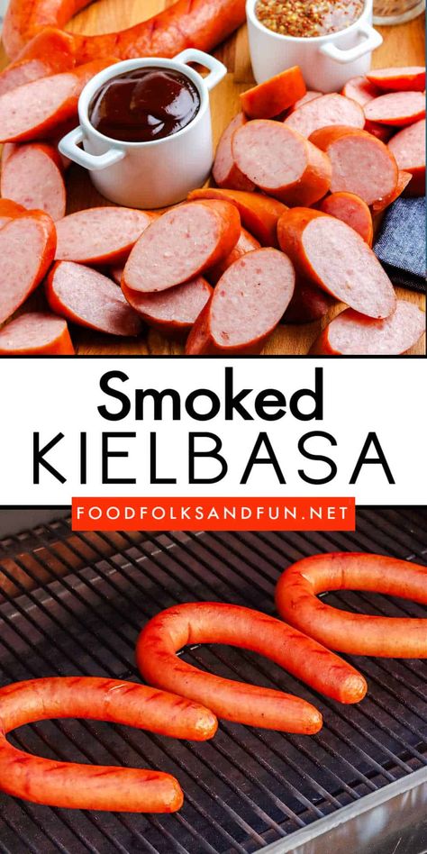 This easy, hassle-free smoked kielbasa recipe requires less than two hours to cook and zero prep time. It is an excellent recipe for your first time using a smoker grill. via @foodfolksandfun Smoked Kielbasa Recipes, Smoked Kielbasa, Kielbasa Recipe, How To Cook Kielbasa, Easy Cucumber Salad, Traeger Smoker, Kielbasa Recipes, Smoker Grill, Smoked Cooking