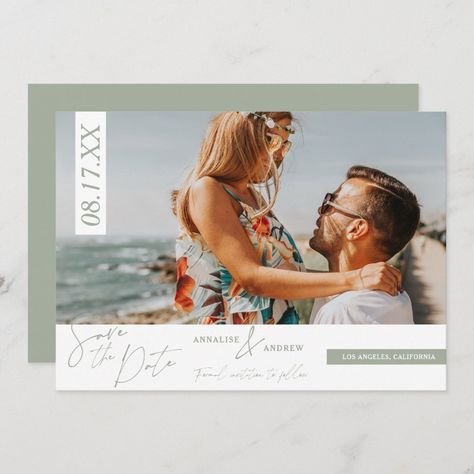 Casual script sage green photo save the date Size: 5" x 7". Color: Matte. Gender: unisex. Age Group: adult. Magnetic Business Cards, Photo Save The Date, Save The Date Photos, Multi Photo, Green Photo, Photo Invitations, Save The Date Invitations, Acrylic Art Print, Blush Wedding