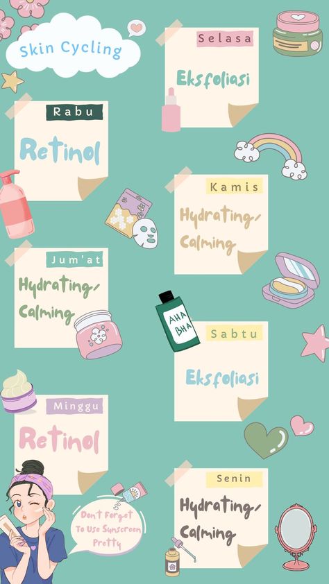 SKIN CYCLING/SKINCARE ROUTINE Skincare Timetable, Skincare Cycling Routine, Skincare Cycling, Skincare Routine With Retinol, Skincare Schedule, Retinol Skincare Routine, Skin Cycling Routine, Cute Girly Aesthetic, Skincare Routine Aesthetic