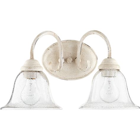 Traditional Cameron Vanity Light - 2 Light - Shades of Light Quorum Lighting, French Country Bathroom, Country Bathroom, Glass Vanity, White Vanity, Glass Bathroom, Bath Vanity Lighting, Bath Light, Wall Fixtures