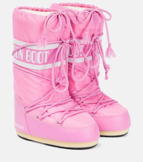 Find Moon Boot Icon Snow Boots on Editorialist. Upper: fabric. Lining: fabric. Sole: fabric insole, rubber sole. Toe shape: round toe. Made in Albania. Designer color name: Pink. Closure: lace-up. Winter Inspo Outfits, Pink Snow, Moon Boot, Fancy Shoes, Pink Moon, Moon Boots, Swag Shoes, Snowboard Boots, Flat Boots