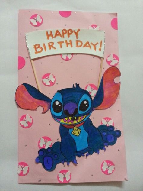 Stitch birthday card Stitch Birthday Card, Stitch Birthday, Birthday Presents For Friends, Bday Cards, Birthday Cards Diy, Presents For Friends, Birthday Design, Cute Diys, Bday Ideas