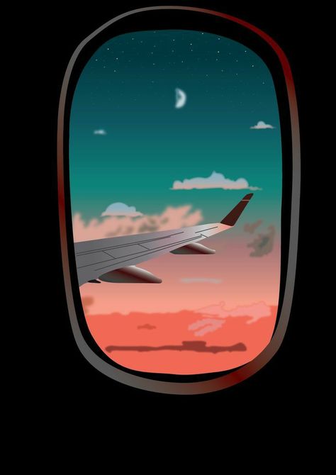 Plane Window Illustration, Plane Window Drawing, Plane Illustration, Plane Window, Corel Painter, Professional Paintings, Illustration Photo, Cartoon Portrait, Small Canvas Art