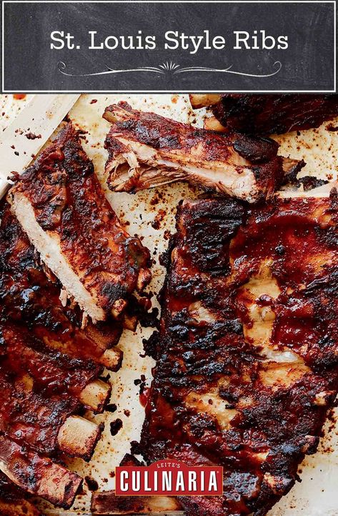 St. Louis style ribs from Alex Guarnaschelli are dry rubbed with loads of spices, slathered with sweet and tangy barbecue sauce, and cooked until devastatingly tender. #ribs #bbq #grilling #stlouisribs #alexguarnaschelli Alex Guarnaschelli Recipes, St Louis Ribs Recipe, St Louis Ribs, St Louis Style Ribs, Hot Turkey Sandwiches, Barbecue Sauces, Alex Guarnaschelli, Ribs Bbq, Tender Ribs