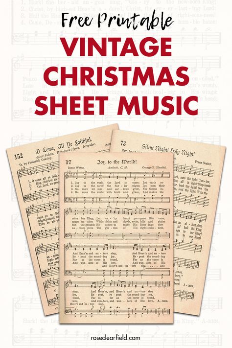 A collection of 24 FREE printable vintage Christmas sheet music hymns! Perfect for carol books, wall art, DIY projects, and much more. #sheetmusic #freeprintables #vintageprintables Albert Einstein, Vintage Christmas Sheet Music, Free Christmas Music, Sheet Music Decor, Printable Hymns, Lds Christmas, Craft Ideas For Beginners, Christmas Card Wishes, Rs Activities