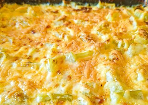 Keto Celery And Cheese Bake Recipe Keto Celery, Celery Recipes, Celery Sticks, Cream Of Celery, Meat Dish, Cheese Bake, Cream Of Celery Soup, Celery Soup, Cheese Sauce