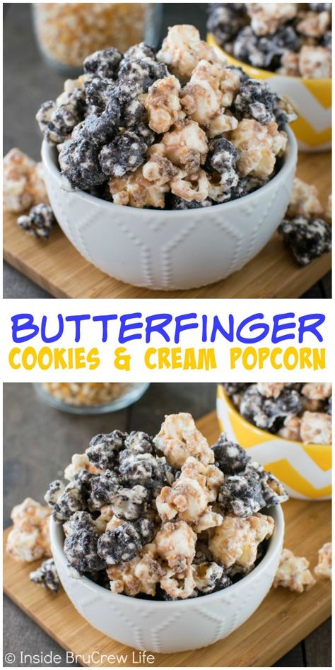 Summer Themed Food, Butterfingers Cookies, Oreo Popcorn, Chocolate Oreo Cookies, Gourmet Popcorn Recipes, Flavored Popcorn Recipes, Butterfinger Cookies, Popcorn Recipes Easy, Chocolate Covered Popcorn