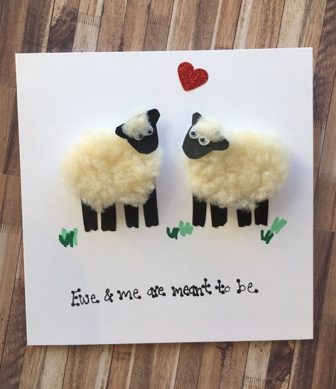 Felting Sheep, Valentines Day Card For Husband, Crochet Cards, Sheep Cards, Sheep Crafts, Cute Valentines Day, Card For Husband, Romantic Cards, Hand Made Greeting Cards