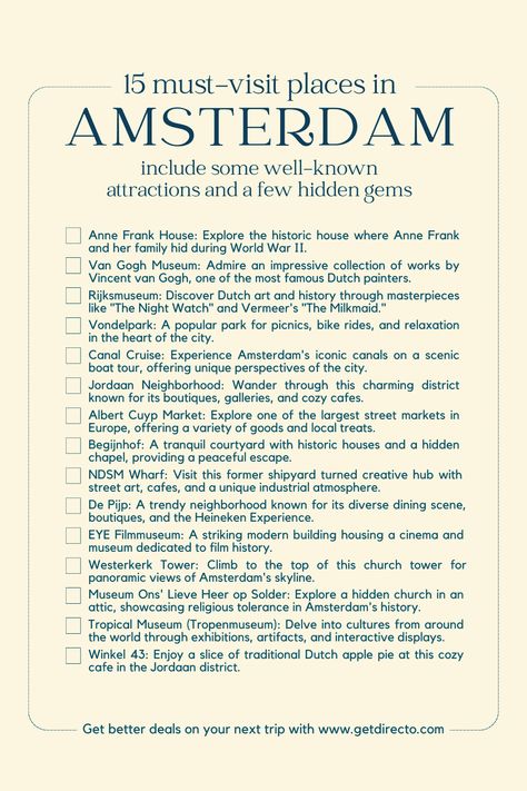 15 must-visit places in Amsterdam Things To See In Amsterdam, Top Things To Do In Amsterdam, Must Do Amsterdam, Must Do In Amsterdam, Places To Go In Amsterdam, Amsterdam Trip Planning, Amsterdam To Do List, Things To Do In Amsterdam Top 10, Netherlands Things To Do