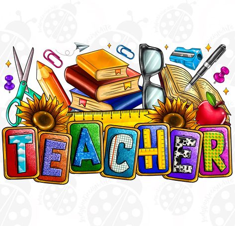 Teacher Cartoon, Drukarka 3d, Teachers Day Card, Creative School Project Ideas, Sticker Design Inspiration, Teacher Clipart, Tshirt Printing Design, Teacher Design, Sunflower Png