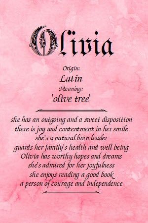 Meaning of the name Olivia - NameMeaningsOnline.com Amanda Meaning, Bella Name, Ella Name, Grace Name, Names For Boys List, Feminine Names, Unique Baby Boy Names, Tattoos With Kids Names, Name Origins