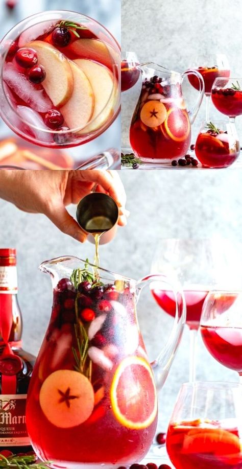 Cranberry Drinks Alcohol Thanksgiving, Sangria For A Crowd, Sangria For Thanksgiving, Thanksgiving Pitcher Drinks, Nye Sangria, Thanksgiving Sangria Non Alcoholic, Sangria Recipes Christmas, Sangria Christmas, Cranberry Orange Sangria Recipes