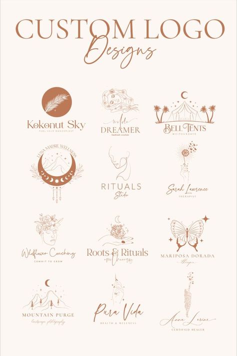 Artist Logo Ideas, Bohemian Logo Design, Doula Logo, Bohemian Logo, Boho Logo Design, Makeup Artist Logo, Boho Logo, Photographer Logo, Real Estate Logo Design