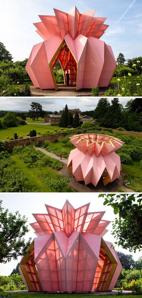 Origami Pineapple, Architecture Origami, Architecture Cool, Origami Architecture, Pavilion Architecture, Pavilion Design, Origami Rose, Origami Design, Unique Buildings