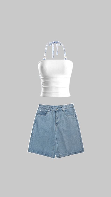 Bikini set layers with a white tube top and jorts White Tube Top Outfit, Summer Tube Top, Cute Tube Tops, Tube Top Outfits, White Tube Top, White Tube, Beach Fits, Layering Outfits, Beach Tops