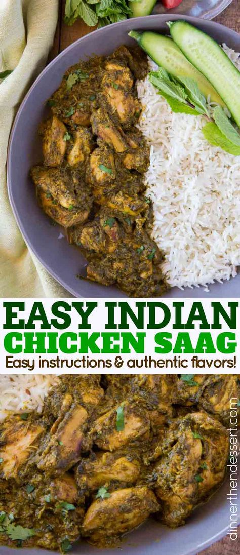 Chicken Saag is a classic Indian curry Chicken recipe with Spinach and cream that is stewed together until thick and creamy.| #indianfood #indianrecipes #chickensaag #chicken #chickenrecipes #easychickenrecipes #dinnerthendessert #easyindianrecipes Chicken Saag, Indian Chicken Curry Recipe, Recipe With Spinach, Saag Recipe, Curry Chicken Recipe, Indian Chicken Recipes, Easy Indian Recipes, Indian Chicken, India Food