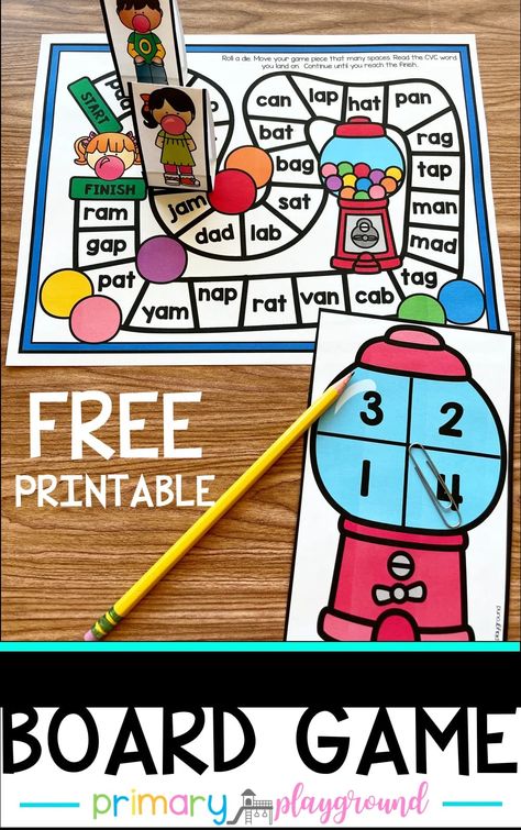 Site Word Games, Primary Playground, Free Board Games, Cvc Games, Cvc Word Games, Middle Sounds, Math Board Games, Cvc Word Activities, Printable Board Games