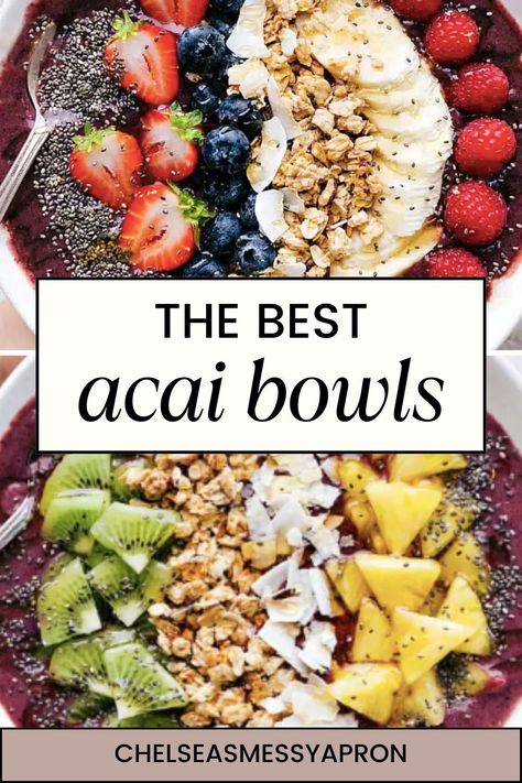 verything you need to know to make your own Acai Bowl Recipe from home!  With four different recipe variations, products and ingredient suggestions (for the bowls AND the toppings), and all the best tips and tricks, this is your one-stop-shop Acai Bowl read. Acai Bowl Base Recipe, Healthy Acia Bowls Recipe, Acai Recipes Bowls, Acia Bowls Diy, Healthy Acai Bowl Recipe, Acia Bowls How To Make, Make Your Own Acai Bowl, Easy Acai Bowl Recipe, Acia Bowls