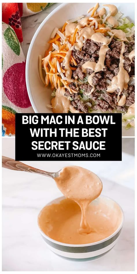 Big Mac Bowl Big Mac Bowls, Big Mac Bowl, Big Mac In A Bowl, Tropical Classroom, Big Mac Salad, Healthy Bowls Recipes, Yummy Dishes, Random Recipes, Food Plan