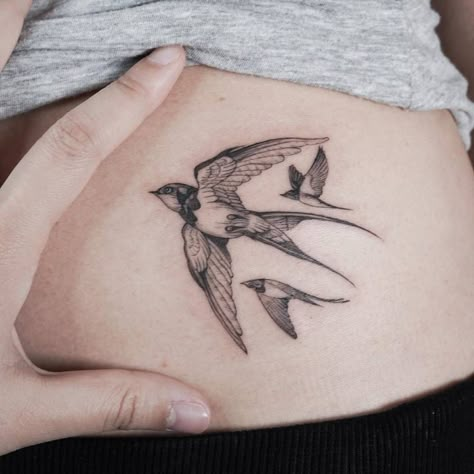 Mom and 2 kids tattoo for a really rough time. Three Mama Bird Tattoo, Mother Bird Tattoo, Boy Mom Tattoo, Kid Tattoos For Moms, Tattoos For Mom, Twin Tattoos, Kids Tattoo, Mom Daughter Tattoos, Mama Tattoo