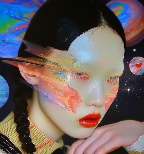 Alien Core, Space Cowboys, Editorial Makeup, Paint Chips, Feel Inspired, Aliens, Surrealism, Retro Vintage, Editorial