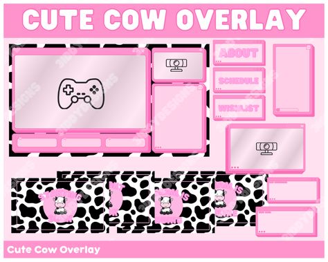 Take Home this complete Cute Cow Stream Package today for only CA$11.99 Stream Package includes: ★4 Waiting Screen Overlays. (1920x1080) (Starting soon, BRB, Ending, Offline) ★1 Main stream overlay (1920x1080) ★2 WebCam Overlays (1920x1080) ★4 Chat box ★7 Stream Alerts: (320x160) ☆New Cheer ☆New Sub ☆New Follow ☆New Host ☆New Raid ☆New Donation ☆New Bits ★30+ Twitch Panels (320x160) Camera Overlay, Twitch Panels, Overlays Cute, Stream Overlay, Business Contact, Cute Cow, Cute Cows, Digital Drawing, Drawing Illustrations