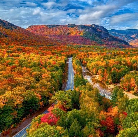 Gal - New England Fall colors on Instagram: "Are you counting down to New England Fall? Trees are definitely starting to show early signs of turning up north. Note: still don’t come yet! You are not late, this is from last fall." Lincoln Nh, New Hampshire Fall, North Conway Nh, Fall Canvas Art, Maine Trip, Steampunk City, Photo Print Sizes, North Conway, Concord Nh