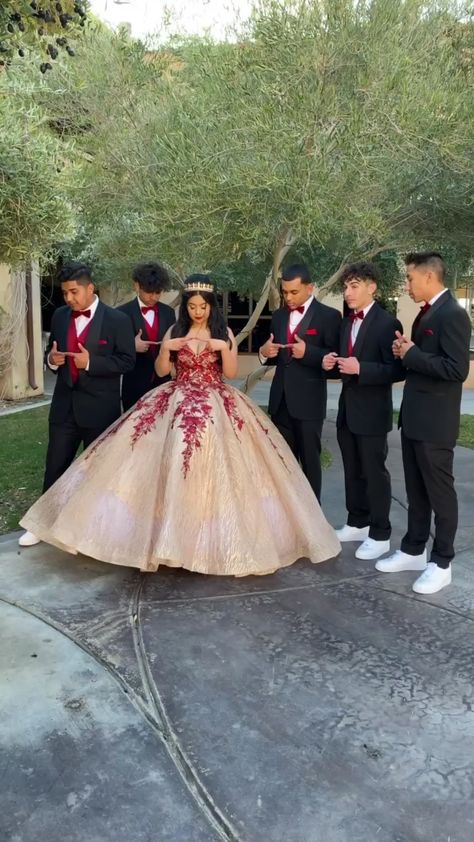 Quinceanera Chambelanes Outfits, Quince Court Outfits, Quince Chambelanes Outfits, Chambelanes Outfits Quinceanera, Chambelan Outfits, Chambelanes Outfits, Red Quinceanera Ideas, Quinceanera Red, Mexican Quinceanera