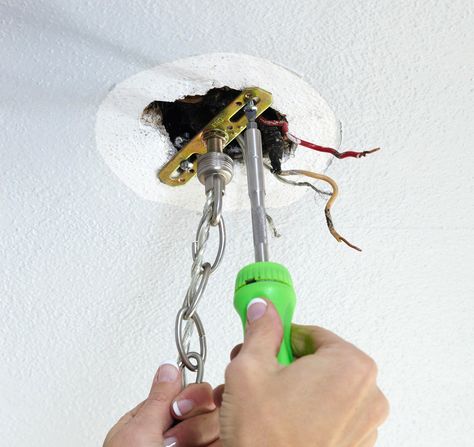 How to Install a Light Fixture for a Fast Room Refresh | Better Homes & Gardens Small Dining Room Light Fixtures, Spray Painting Light Fixtures, Wire Light Fixture, Painting Light Fixtures, Installing Light Fixture, Ceiling Fan Light Fixtures, Fan Light Fixtures, Ceiling Fan Makeover, Moving Walls