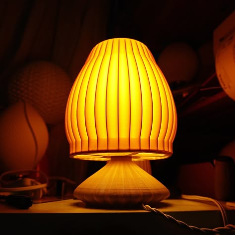 "Handmade cute table lamp with exquisite pleated lampshade and base. The lamp use PLA materials, PLA is an environment-friendly eco and biodegradable plastics. It has a unique shape and glow warm-heart light, would be perfect for any retro and vintage style setting. It is a perfect home decor addition to your room. You can use it in Bedroom, Dresser, Living Room ,Kids room, Coffee Table , Bookcase. - Dimensions - Approx. 23.5cm/9.3\" high, 17cm/6.7\" diameter Flex length: 1.8 M E27/E26 bulb holder - Notice - - Due to the nature of 3D printing, there can be small imperfections on the lampshade. - The lampshade is made of PLA plastics, which easy to get melt by over heating, please use LED bulb with maximum to 15 watts. (We will ship a 5 watts bulb in the package) - We will send the right pl Cool Lamp Shade, Bookcase Lamp, Maximalist Table Lamp, 70s Inspired Bedroom Table Lamps, Dresser Living Room, 80's Lamp, Bookcase Dimensions, 80s Lamp, Vintage Lamp Shade