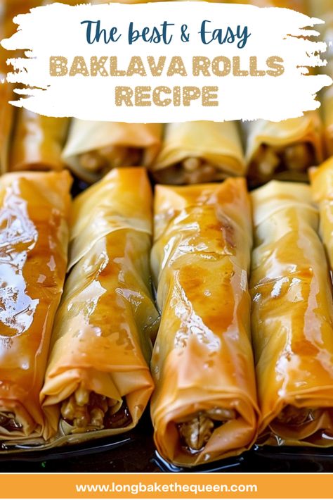 Baklava Rolls, Easy Baklava, Homemade Baklava, Greek Baklava, Baklava Recipe, Homemade Dessert, Greek Desserts, Homemade Syrup, Elegant Desserts