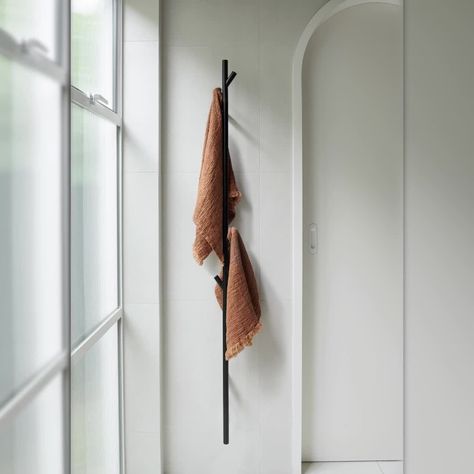 Beacon Lighting on Instagram: “Meet Silhouette, our new vertical heated towel rail that will keep your towels warm for those cold winter days - ultimate luxury! 🥰…” Vertical Towel Rails, Vertical Towel Warmer, Heated Towel Bar, Towel Rail Ideas, Towel Heater, Bathroom Heater, Heated Towel Rack, Pretty Storage, Primary Bath