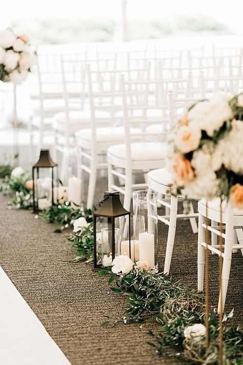 Elegant wedding ceremony decor with lanterns and greenery - Jenna Bacholt Photography | Romantic Elegant Wedding Packed with Blush Spring Details Wedding Isles, Elegant Wedding Inspiration, Aisle Flowers, Wedding Aisle Decorations, Wedding Lanterns, Waterfront Wedding, Washington Weddings, Aisle Decor, Wedding Aisle