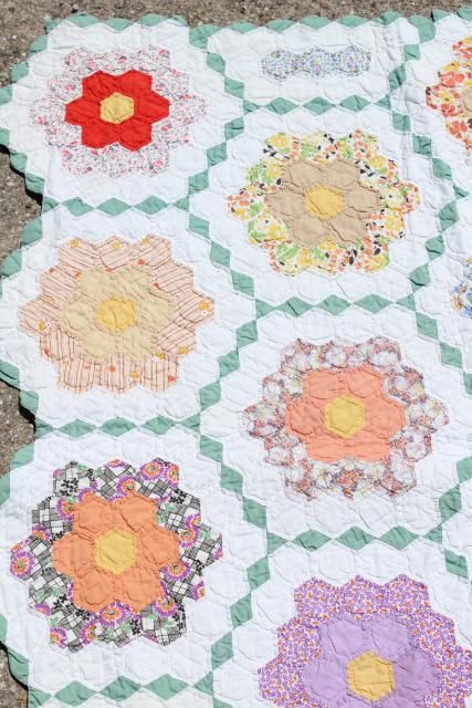 Grandma's Garden Quilt Pattern, Grandmother Flower Garden Quilt Pattern, Grandma Garden Quilt, Grandmas Garden Quilts, Grandmother Flower Garden Quilt, Grandma’s Flower Garden Quilt Pattern, Grandmas Flower Garden Quilt Pattern Free, Grandma Flower Garden Quilt, Grandmothers Flower Garden Quilt Ideas