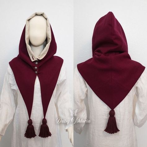 Jester Hood Pattern, Hood Pattern Sewing Free, Fantasy Hat Design, Medieval Hood Pattern, D&d Cosplay, Hood Shapes, Hood Reference, Fantasy Hood, Hood Drawing