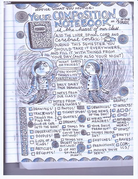 How To Fill Your Notebooks, Composition Notebook Ideas, Composition Note, Monkey Photo, Journal List, Composition Journal, Lynda Barry, Composition Notebook Journal, Better Grades