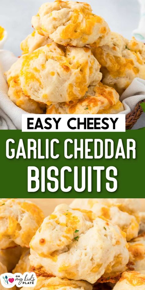 Cheddar Garlic Biscuits Gluten Free Cheddar Biscuits, Buiscits Recipes Dinner, Cheesy Garlic Biscuits, Garlic Cheddar Biscuits, Easy Drop Biscuits, Pistachio Crusted Salmon, Cheddar Cheese Recipes, Crispy Oven Baked Chicken, Cheddar Bay Biscuits