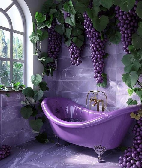 Grape Decor, Purple Bathrooms, Purple Vibe, Purple Grapes, Fantasy Castle, All Things Purple, Royal House, She Shed, Purple Aesthetic