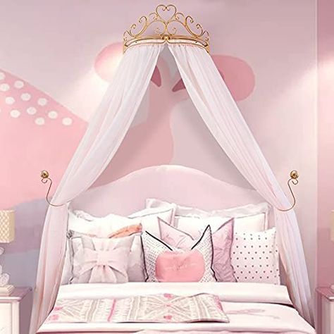 Amazon.com: Lotus Karen Princess Bed Curtains Canopy, Cute Lace Mosquito Net with Metal Crown for Girls Kids Toddlers Crib Bedroom Decoration : Home & Kitchen Toddler Princess Room, Princess Theme Bedroom, Princess Curtains, Girls Bed Canopy, Princess Canopy Bed, Princess Bedrooms, Princess Canopy, Bed Crown Canopy, Canopy Bed Curtains