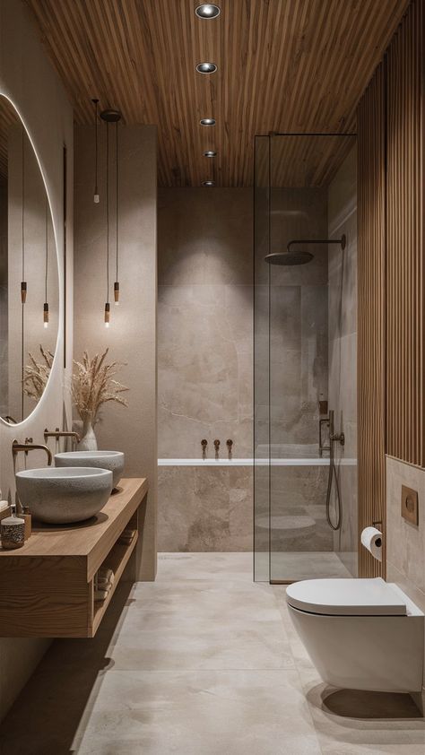 13 Earth Tone Bathroom Ideas for a Natural Look – Balanced Home Living Bath And Bedroom Together, Natural Element Bathroom, Modern Elegant Bathroom Ideas, Bath And Shower Bathroom, 1.5 Bathroom Ideas, Neutral Bathrooms Earth Tones, Beige Brown Bathroom Ideas, Bathrooms Ideas 2024, Earthy Tones House Interior