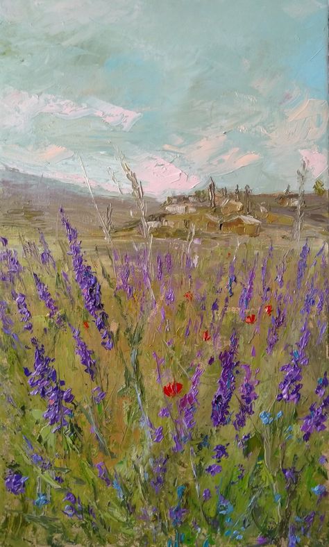 Lavender Painting, Field Of Lavender, Seasonal Affective, Field Flowers, Colorful Nail, Spring Painting, Garden Painting, Impressionism Art, Arte Sketchbook