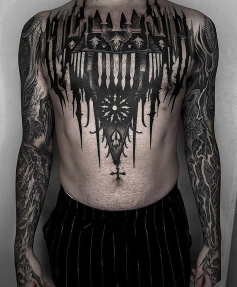 Cathedral Tattoo, Horrible Tattoos, Chest Tattoo Ideas, Master Tattoo, Castle Tattoo, Engraving Tattoo, Blackout Tattoo, Pieces Tattoo, Fire Tattoo