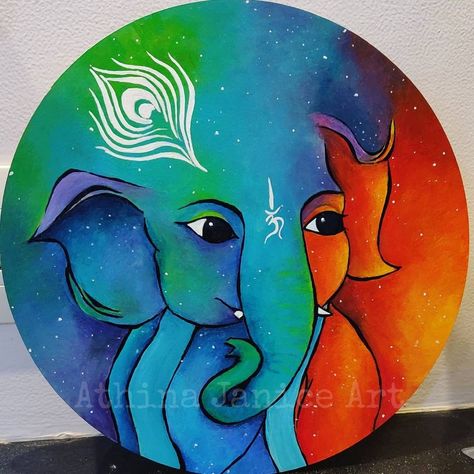 Creative Acrylic Painting Ideas, Rangoli Designs Of Ganesha, Rangoli Krishna Designs, Rangoli Of God, Ganapati Painting Easy, Krishna Rangoli Designs Creativity, Elephant Rangoli Design, Ganesh Canvas Painting Easy, Abstract Rangoli Designs