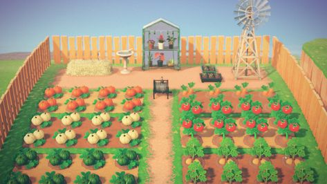 Acnh garden inspo ideas Garden Area Acnh, Garden Design Acnh, Acnh Garden Codes, Animal Crossing Produce Garden, Gardens Animal Crossing, Yard Ideas Acnh, Acnh Vegetable Garden Ideas, Animal Crossing Fruit Garden, Acnh Allotment Ideas