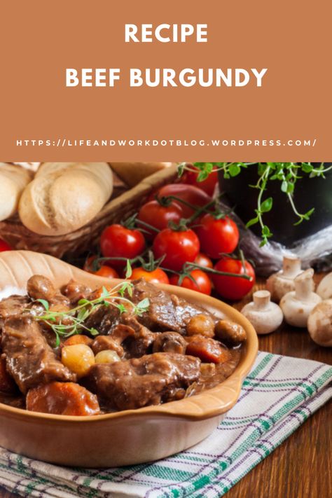 Beef Burgundy Recipe Beef Burgundy Recipe, Beef Burgundy, Beef Pot Pies, Hearty Beef Stew, Classic French Dishes, Beef Sirloin, Beef And Rice, Cottage Pie, French Dishes