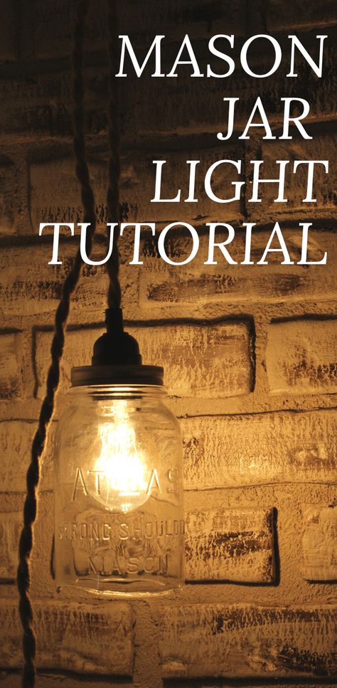 DIY Mason Jar Light - Diy Hanging Mason Jar, Grave Ideas, Easy Farmhouse Decor, Canning Jar Lights, Hanging Mason Jar Lights, Mason Jar Pendant Light, Diy Mason Jar Lights, Mason Jar Light Fixture, Mason Jar Light