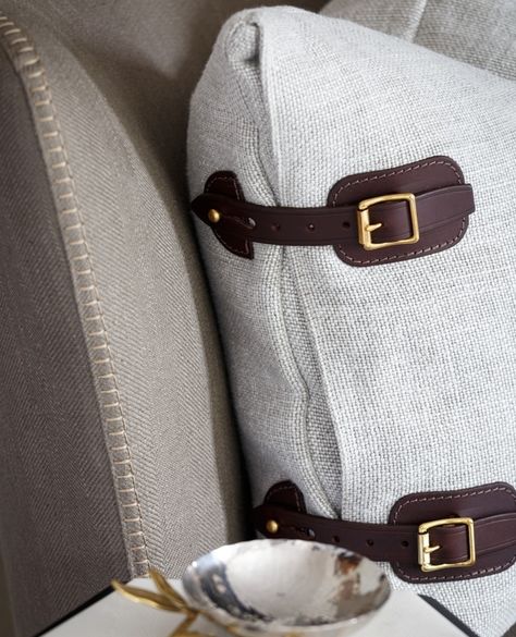 de Le Cuona on Instagram: “Maroc Buckle Cushion⁠ // Our iconic de Le Cuona buckle cushion in Maroc, a 100% linen fabric that has been washed, stonewashed, dyed and…” Little Venice London, Interiors Inspiration, Leather Pillow, Leather Decor, London Photography, Furniture Details, Natural Shades, Diy Pillows, Cheap Decor