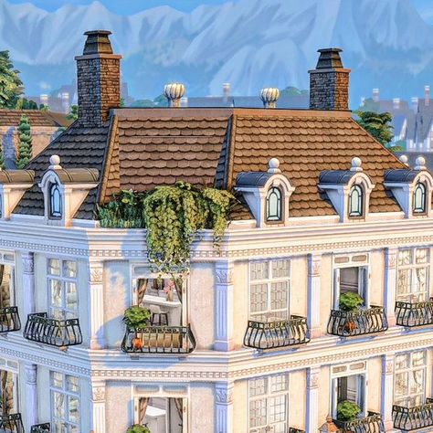 @yohannabuilds on Instagram: "✨ #eapartner  Parisian townhouse inspired build 🤍 I used the new kits Cozy Bistro and Riviera retreat.  This build has no CC this time and you can find it from my gallery ☺️✨  #sims4build #showusyourbuilds" Sims Parisian House, Parisian House Sims 4, Sims 4 Townhome, Sims 4 Britechester House, Sims 4 Apartment Complex Cc, Sims 4 Cc Parisian, Sims 4 Cc Townhouse, Sims 4 Bistro, Sims 4 New Orleans House