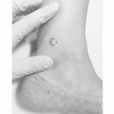 Fine Moon Tattoo, Small Star And Moon Tattoo, Moon Star Tattoos For Women, Cresent Moon Tattoos For Women, Moon On Wrist Tattoo, Tiny Moon And Stars Tattoo, Half Moon Small Tattoo, Tiny Sun And Moon Tattoo, Small Crescent Moon Tattoo Design